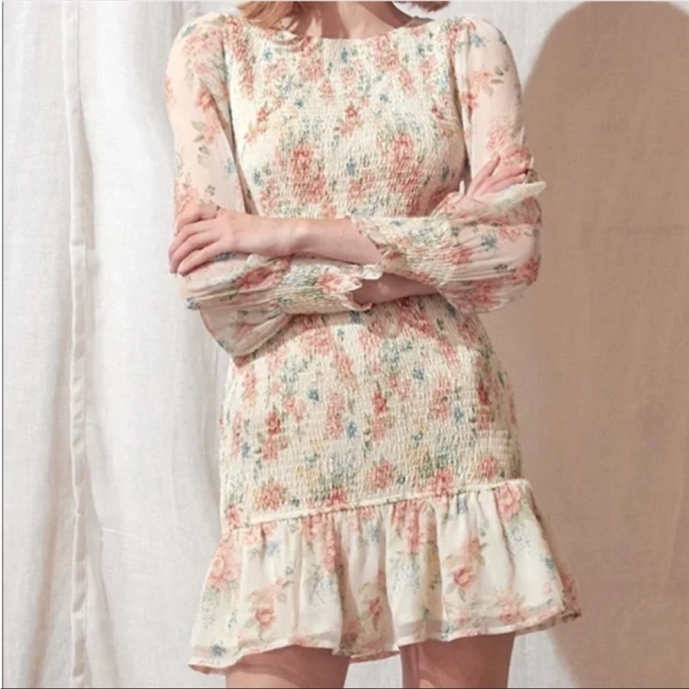 STORIA Floral Smocked Dress Long Sleeve Size Small New
